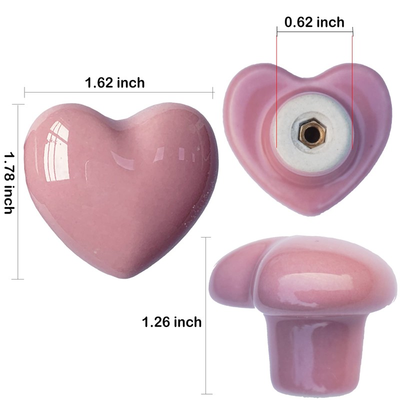Perphin Ceramic Drawer Knobs Heart Shape Cabinet Dresser Pulls Handles