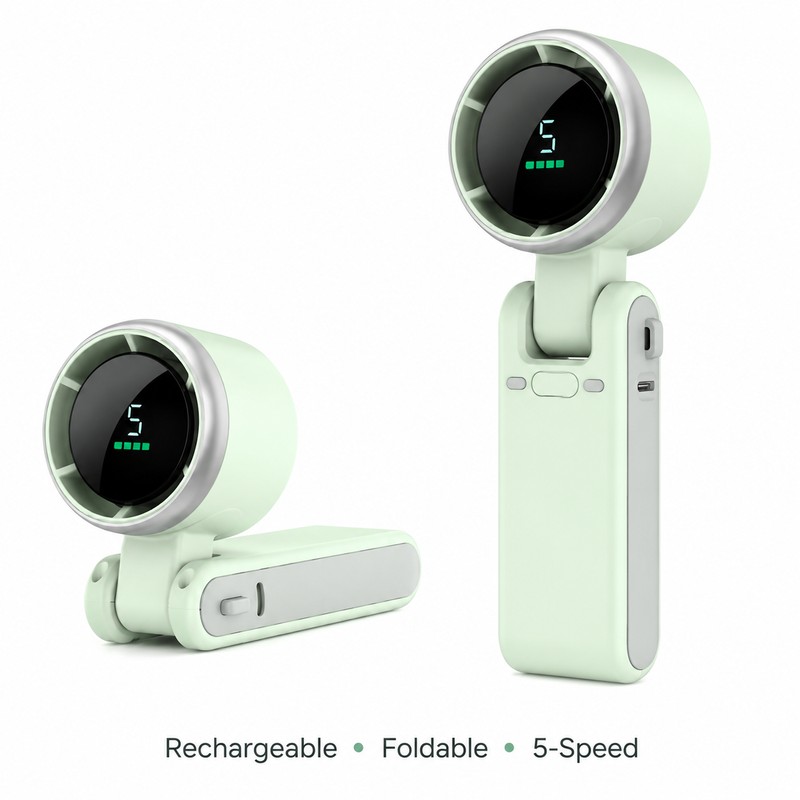 3-in-1 Portable Neck Fan for Travel – Foldable 5-Speed USB