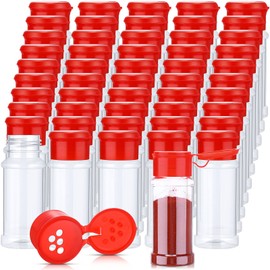 50 Pcs Plastic Spice Jars Spice Bottles Seasoning Jars Spice Shaker Plastic Jars 3.3fl oz/100ml Seasoning Shaker with Red Shaker Lid for Storing Spice Herbs and Seasoning Powders for Kitchen Camp