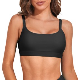Sports Swim Bra Black Bikini Top Classic Black Swim Top with Padded Crop Swimsuit Top Only Black XL
