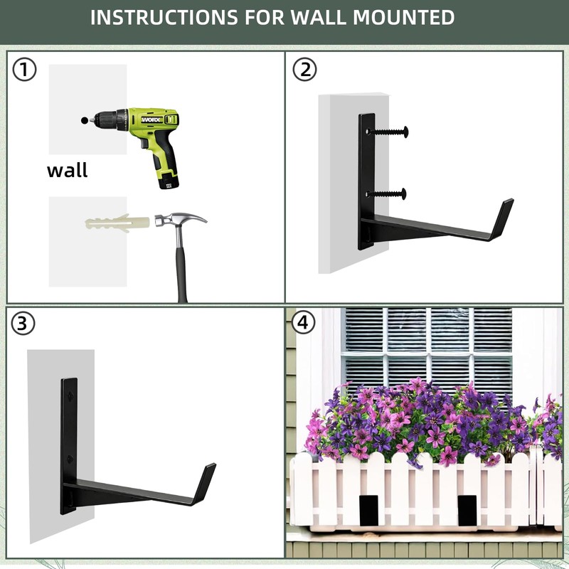 Thrivinest Window Box Brackets, 6 inch Flower Planter Box Brackets,