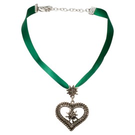 Alpenflüstern DHK241 Satin Costume Necklace Rhinestone Edelweiss Heart Women's Costume Jewellery Dirndl Necklace in Traditional Colours, Metal