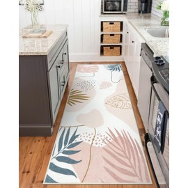 Seavish Hallway Runner Rug 2x6 Pink Kitchen Runner Rugs with Rubber Backing Washable Entryway Rug Boho Runner Rugs Non-Shedding Low Pile Soft Botanical Floor Carpet Rug for Bedside Living Room