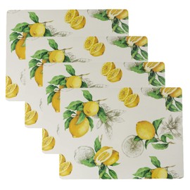 Benson Mills Cork Placemats Set of 4, Thick Cork Place Mats for Kitchen and Dining Tables, Easy Clean Table Mats (12" x 16" Rectangular Set of 4, Lemons)