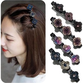 8 Pcs Satin Fabric Hair Bands, Clover Rhinestone Hair Clips, Four Leaf Clover Hairpin Duck Bill Clips, Anti-Slip Grip Chin Clip Rhinestone Hair Clips, Braided Hair Clips with Rhinestone for Women