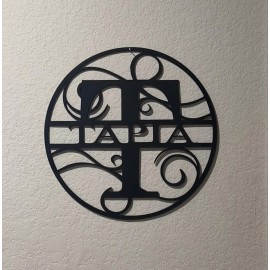 Decor Metal Art Vine Monogram Custom Letter Black or White 16" 20" 24" Metal Art