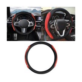 Osilly 15 Inch Car Leather Steering Wheel Cover, Automotive Accessories Elastic Breathable Anti-Slip Soft Wheel Protector Fits Men and Women, Suitable for SUVs, Trucks, Vehicles and RVs (Black/Red)