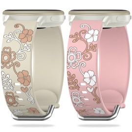 20mm Floral Watch Bands Compatible with Garmin Vivoactive 5/6/3/3 Music,Forerunner 55/165/245/570-42mm/645 Music,Venu/Venu Sq/2 Plus,Quick Release Soft Silicone Cute Inlay Replacement Strap for Women