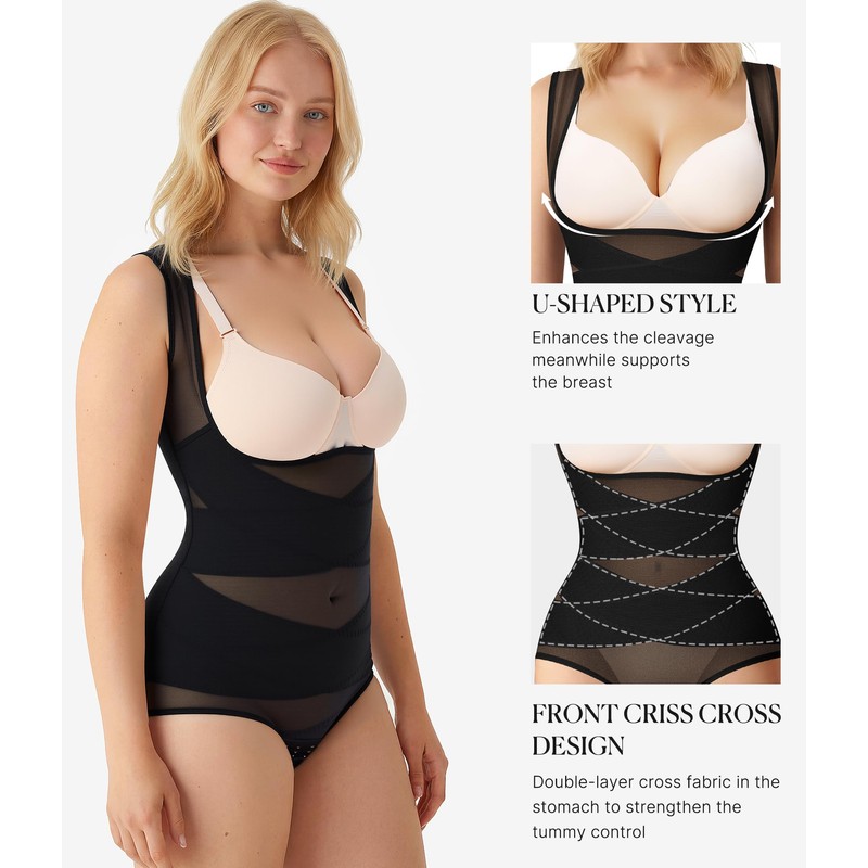 BRABIC Mesh Shapewear Bodysuit Tummy Control for Women Plus Size