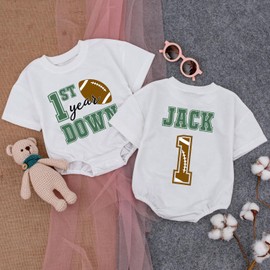 DAZANO Custom One Year Down Football Birthday, 1st Year Down Birthday Outfit Boy, First Bday Romper Boy, 1st B-day Outfits Boys, Gifts For One Yr Old, Baby Football Outfits, Baby Boys Romper