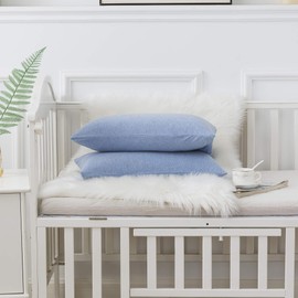 Household Cotton Jersey Knit Toddler Pillowcases, Soft and Breathable Travel Pillow Cases with Envelope Closure, for Boys and Girls, 13" x 18" 2 Pack (Beige Blue)