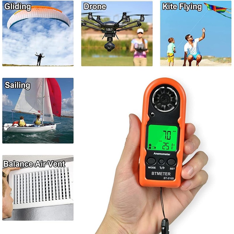 BTMETER Anemometer Handheld Wind Speed Meter, BT-816B Mini Digital Air