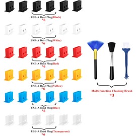 36PCS 6 Colors USB Type A Port Dust Cover Plugs,Comes with Three Multi-Function Cleaning Brushes,USB Port Standard-A Female Anti Dust Cover Plugs Protector Stopper Cap for Desktop PC Laptop