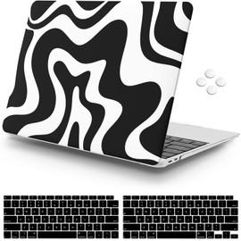 iCasso Compatible with MacBook Air 13 inch Case 2020 2019 2018 Release A2337/A1932/A2179, Hard Shell Case Protective Cover and Keyboard Coverok Air 13'' with Touch ID,Black Abstract Wave