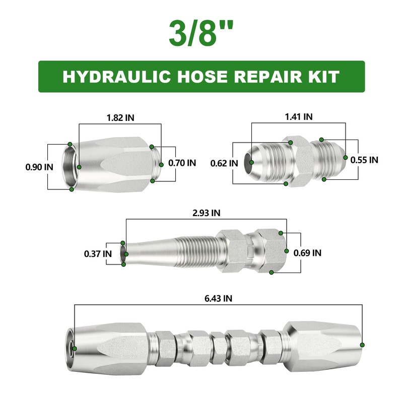 TAISHER 2PCS Hydraulic Hose Repair Kit 3/8" Reusable Fittings, 2-Wire