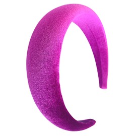 FunCosta velvet padded headband wide puffy headbands for women girls vintage sponge hair band trendy and cute hair accessories (Fuchsia)