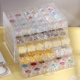 SUTOKAKA 5 Drawers Jewelry Earring Storage Organizer Clear Acrylic Ring Display Holder Stand with 120 Fixed Compartments Crystal Gems Rock Collection Case Box for Women Girls Collectibles