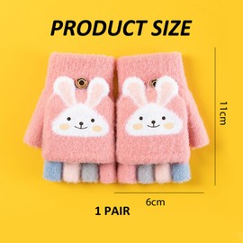 1 Pair Children's Rabbit Gloves, Fingerless Gloves, Pink Gloves, Cartoon Gloves for Girls, Warm Folding Gloves, Suitable for Winter, pink