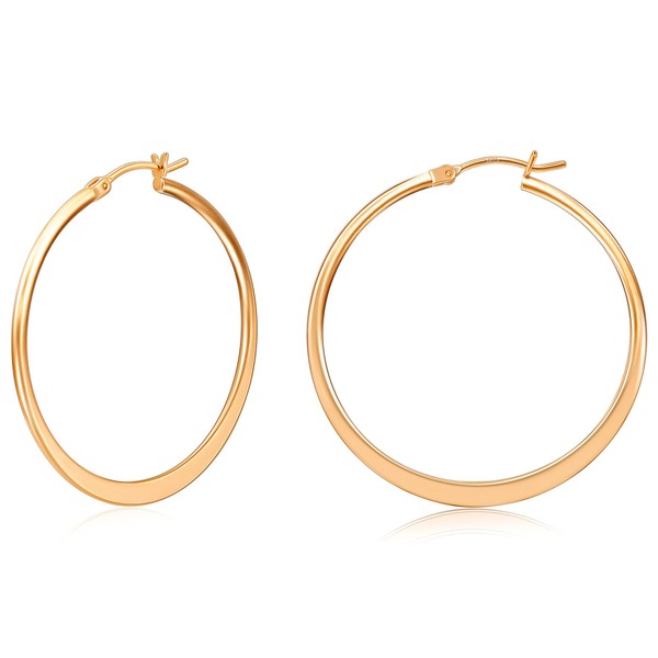 Gacimy Flattened Gold Hoop Earrings for Women, 14K Real Gold