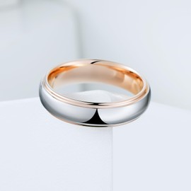 King Will 6mm Men's Rose-Gold Silver Two-Tone Tungsten Carbide Wedding Band for Men and Women Domed High Polish Finish Comfort Fit Size 7