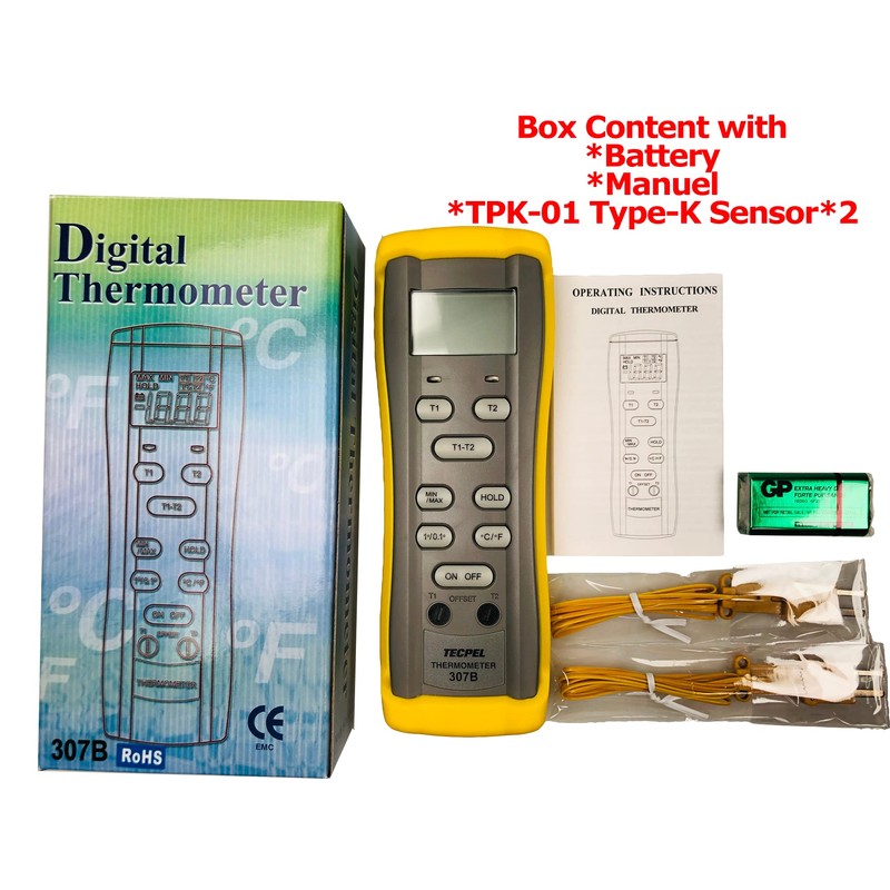 TECPEL DTM-307B digital Dual input Thermometer with type k bead