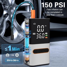 Kairiyard Mini Tragbarer Elektronische Luftkompressor, 150PSI Reifenfüller Auto Fahrradpumpe Autokompressor Digitales LCD Display, 4000mAh Typ C Fahrradpumpe für Motorrad Auto Fahrrad