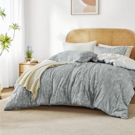 Love's cabin Grey Full Size Comforter Set - Full Comforter Set, 3 Pieces Cute Floral Bedding Sets for All Seasons,1 Soft Reversible Botanical Flowers Comforter and 2 Pillow Shams