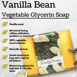 Glycerin Bar Soap Vanilla Bean Scent - Natural, Vegan-Friendly, Hypoallergenic - Moisturizing and Hydrating with 100% Vegetable Glycerin - Sulfate-Free, Paraben-Free, Chemical-Free - 4.5 oz