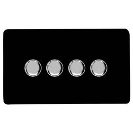 Trendi Switch 4 Gang 1 or 2 way 150w Rotary LED Dimmer Light Switch in Piano Black