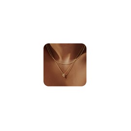Sargetou Gold Initial Layered Necklaces for Women,14K Gold Letter C Pendant,Trendy Bead Necklace