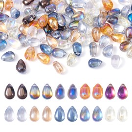 Magibeads 100Pcs Iridescent Glass Teardrop Beads 9x6mm Crystals Chandelier Beads Small Water Drop Beads Colorful Kandi Beads for Crafts DIY Sun Catchers Wind Chimes Jewelry Making Supplies