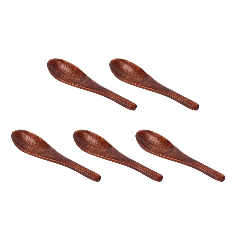 5pcs Wooden Spoon Fish Shaped Hand Carved Old Paint Color