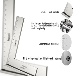 150 x 100 mm Engineer's Square 90° Woodworking Angle with Measuring Ruler (cm), Suitable for Precise Work on Metal Constructions and Workshops (Silver)