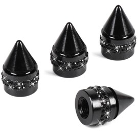 ToBeQueen Black Bling Tire Valve Caps, 4 Pack Handmade Crystal Rhinestone Diamond Tire Caps Universal Dustproof Black Bling Car Accessories for Women for Car/SUV/Motorcycle/Bike(Black)