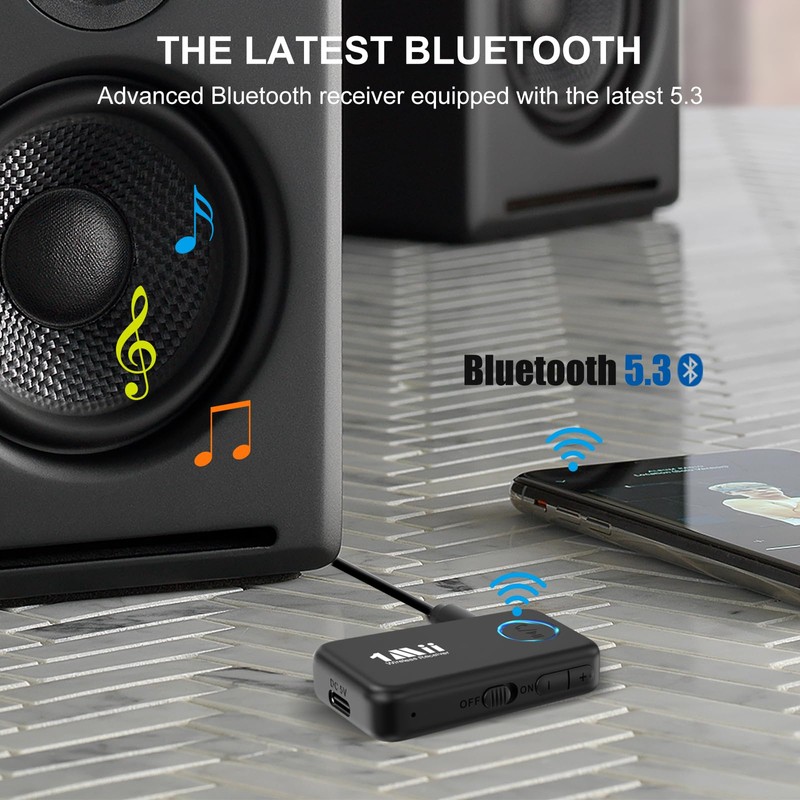 1Mii Bluetooth 5.3 Music Receiver for Car/Home Stereo, Aux Bluetooth