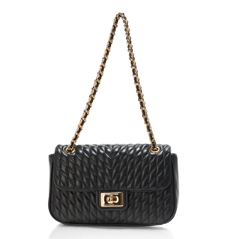 Karl Lagerfeld Paris Agyness Solid Shoulder Bag, Black/Gold