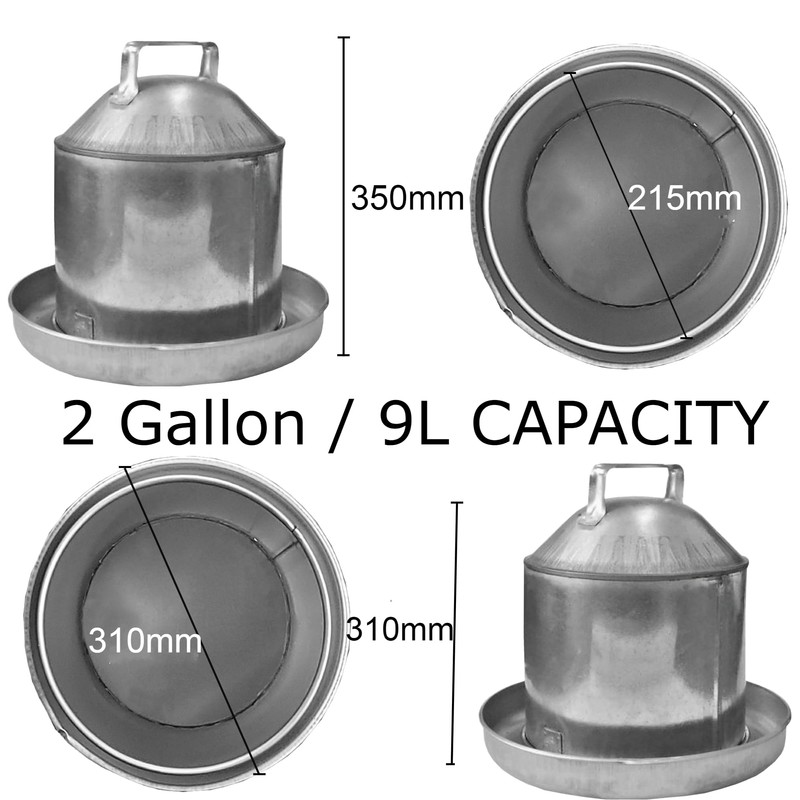 Chicken Drinker Traditional Galvanised Steel Drinker, 9L Capacity with Handle