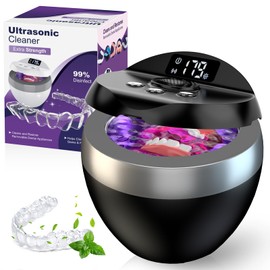 Ultrasonic Retainer Cleaner, 200ML Denture Cleaner for Mouthguard, Aligner, Brace, Night Guard and Dental Appliance with 4 Modes, 45kHz Jewelry Cleaner for Rings, Dental Cleaning Pod with Basket