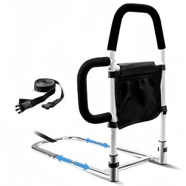 Barandales para Cama Adulto, Barandilla de Seguridad con Doble Barra, de Agarre y Protección contra, Caídas y Bolsillo de Almacenamiento, Soporta hasta 300lbs, Altura 25.6''