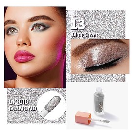 Oulac Glitzer Lidschatten Fl√ºssig-Metallic Fl√ºssiger Silber-Lidschatten Liquid Eyeliner| Glitzer Finish Glattes Schimmer Augen Make-up| Vegan& Cruelty-Free, 6.8g (13)