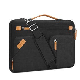 MOSISO 360 Protective Laptop Shoulder Bag, 15-15.6 inch Computer Bags Compatible with MacBook Pro 16, HP, Dell, Lenovo, Asus Notebook, Side Open Messenger Bag with 4 Accessory Pockets & Belt, Black