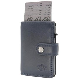 BAUR Slim Wallet with Coin Compartment, Genuine Leather Credit Card Holder for Men, Aluminium Pop-Up Case with RFID Protection, Smart Wallet, Small Wallet, darkblue, 10x7,5x2,5 cm, Zipped coin pocket