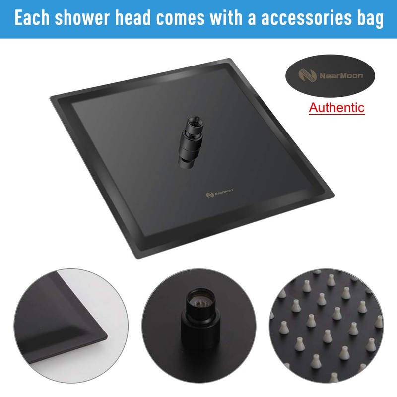 NearMoon Square Rain Shower Head With Extension Arm, Large Stainless