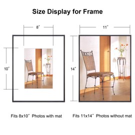 11x14 Picture Frame Set of 2, Metal Black Photo Frames with HD Glass, Fits 8x10 with Mat or 11x14 without Mat, Wall Hanging and Table Display, 2 Pack