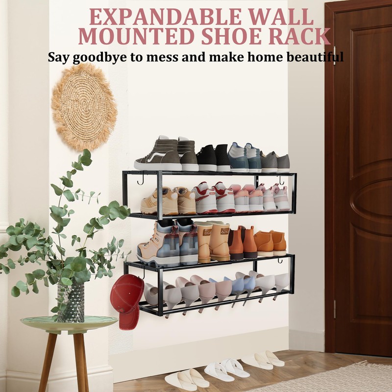 4 Pack Expandable Wall Mounted Shoe Rack, 17"-31" Adjustable Hanging