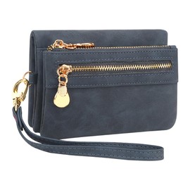 REETEE Women's Purse, Small Purse, PU Leather Purse, Women's Many Compartments, Women's Purse with 10 Card Slots and Removable Wrist Strap, Wallet for Women, Zip Coin Compartment, darkblue, Retro
