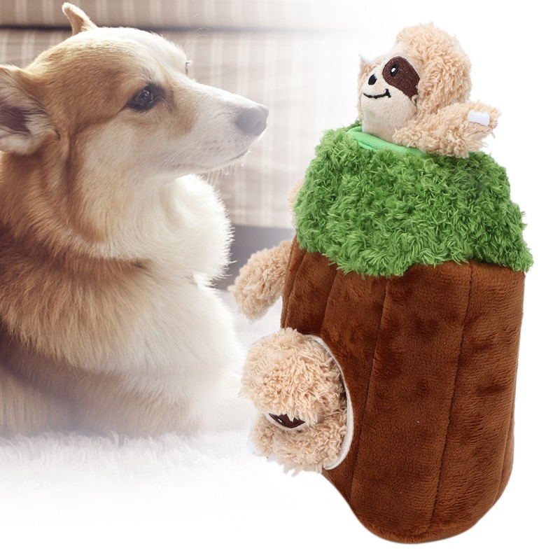 Sloth Trunk Holes Toys for Dog Squeaky Plush Toys Hide