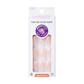KISS imPRESS No Glue Mani Press-On Nails, French, Heroic', Light Neutral + White Tip French, Short Size, Squoval Shape, Includes 30 Nails, Prep Pad, Instructions Sheet, 1 Manicure Stick, 1 Mini File