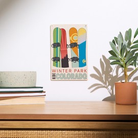 Lantern Press 6x9 Inch Wood Sign, Ready to Hang Wall Decor, Winter Park, Colorado, Snowboards in Snow