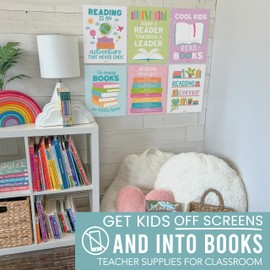 Hadley Designs Motivational Reading Posters for Classroom Elementary –6 Reading Strategies Posters for Classroom Library Decor, Read Corner School Library Poster, Pastel Bulletin Board Decorations